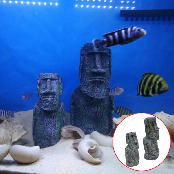 Påske øy stein statue harpiks pynt fisk tank akvarium dekorasjon gnom terrarium krypdyr tank kunstig stein