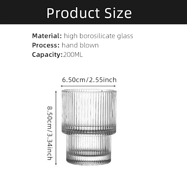 6 bitar glas Kaffe koppar Stablingsbara Glas Stripe Enkel Transparent Cocktail Bar Drycker Läsk Vatten Juice Muggar