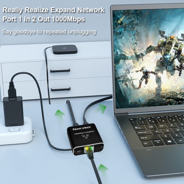 Splitter Connector Adapter 1 to 2 Ways Lan Ethernet Splitter Gigabit Coupler  Connect Laptop Network Cable