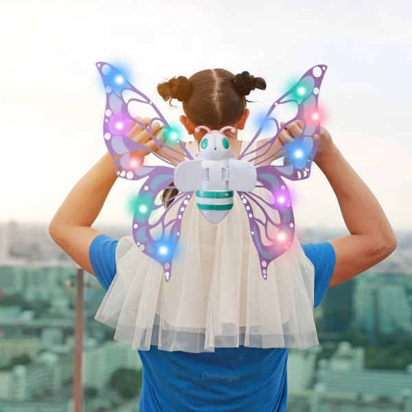 Elektrisk sommerfugl vinger bevegelig alvevinge med lys fe vinger for barn bursdag jul cosplay kledning engel jenter leketøy