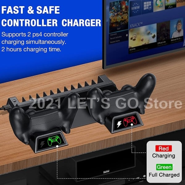 PS4 Slim Pro Vertikal Stativ 2 Kontroller lader stasjon 2 kjøler vifte 12 spill spor