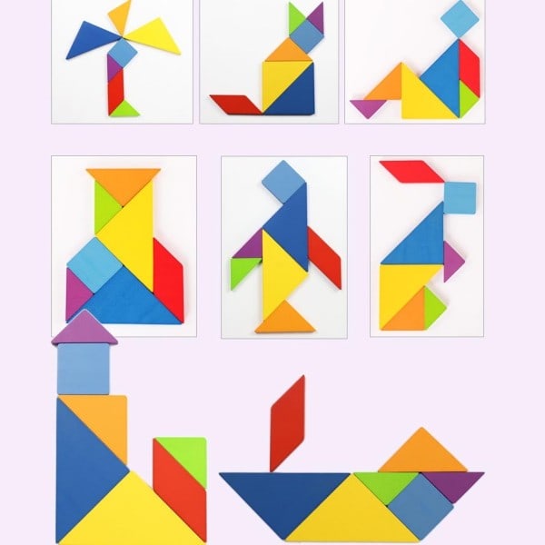 Lapset Puinen Värikäs Tangram Rauta laatikko Säilytys Jigsaw Pulma Pulma Varhaisopetus Älykkyys Numero Kirjain Puiset lelut