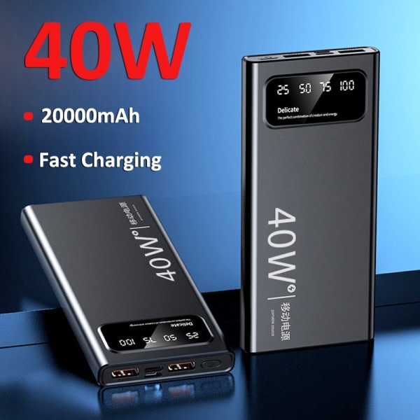 40W rask lading strøm bank bærbar 20000mAh lader HD digital skjerm eksternt batteri