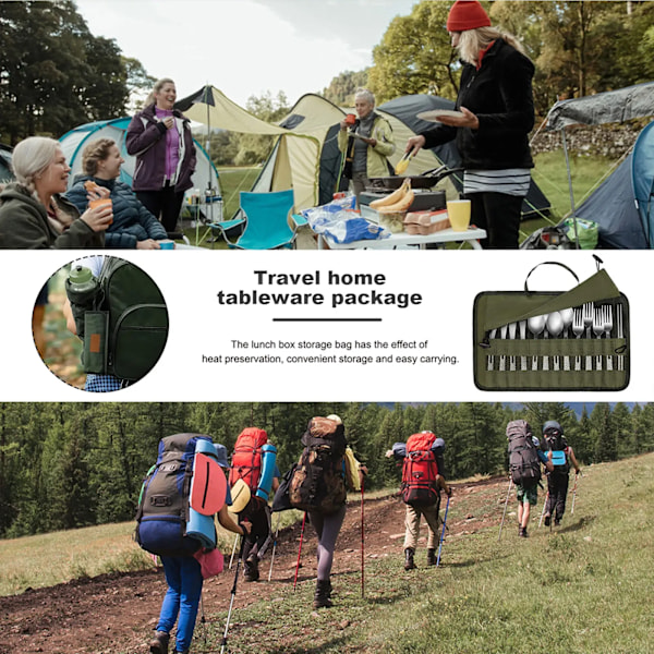 Utendørs Camping Bestikk Oppbevaring Veske Bærbar Roll Up Pouch Veske Bestikk Oppbevaring Vann Resistent Etuiet