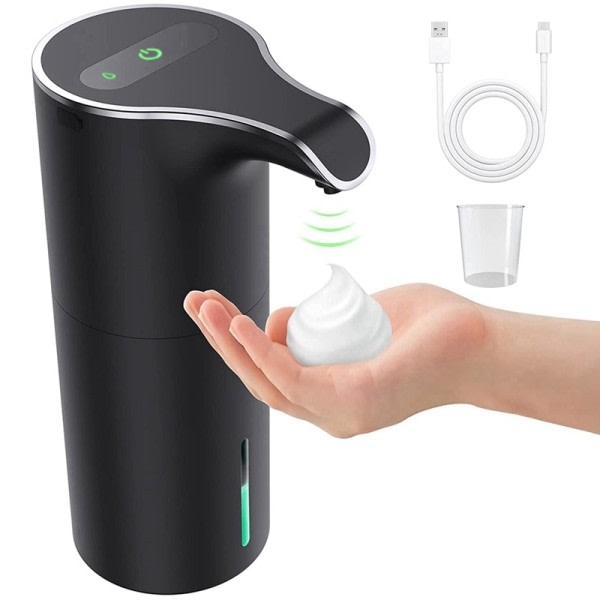 Automatisk Sæbe Dispenser Sort,  Skum Sæbe Dispenser Genopladelig Ikke-kontakt Automatisk Sæbe Dispenser