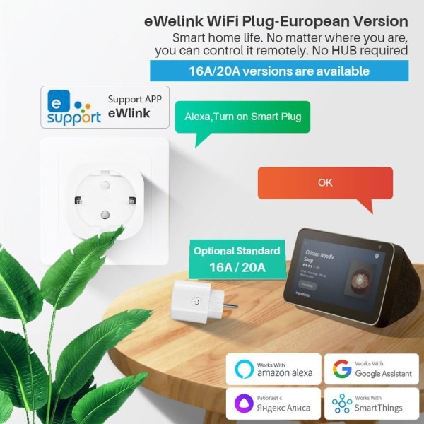 Smart Plug WiFi Socket EU Strøm Monitoring Timing Funktion Virker
