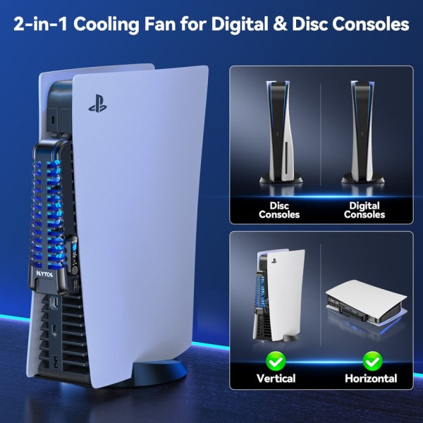 PS5 Konsol Kylning Fläktar Uppgraderad PS5 Tyst Kylare Fläkt med LED Ljus USB 2.0 Hubs för Sony Playstation