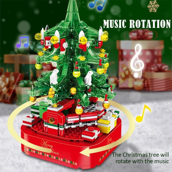 By juletre Roterende Musikk Eske Bygning Klosser Venner Julenissen LED Lys Skinner Xmas Klosser Leker