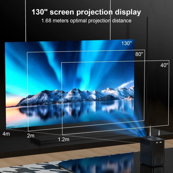 Bærbar projektor med WiFi og Bluetooth lomme utendørs 4K 9500L Android 10.0 projektor