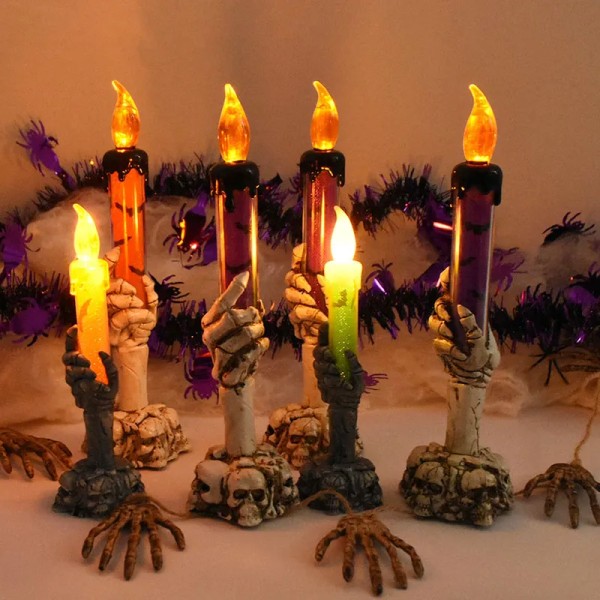 Halloween LED Ghost Skeleton Holding Kynttilä Valo lamppu  Haunted House Baari juhla kauhu rekvisiitta