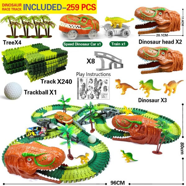 Magisk bane dinosaur jernbane leke bil bane racing leke sett pedagogisk bøy fleksibel løp bane LED lys tog leker for barn