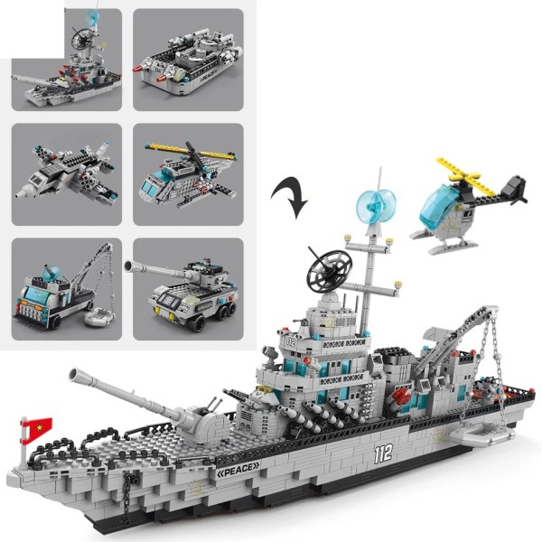 Militär Flygplan Vapen Krigsskepp Byggnadsblock Armé Fartyg Robot Plan Set tegelstenar Stad Byggnad Leksaker