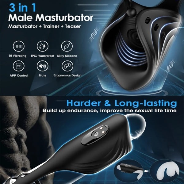 APP Fjernbetjening Penis Træning Dobbeltring Vibrator Mand Masturbator Delay Pan Ring Glans Træner Massager Sex Legetøj