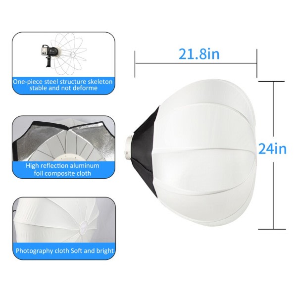 65CM Bowens Mount Softbox og 100W Lampe Globe Lantern Quick Ball Diffuser Ring Soft Light