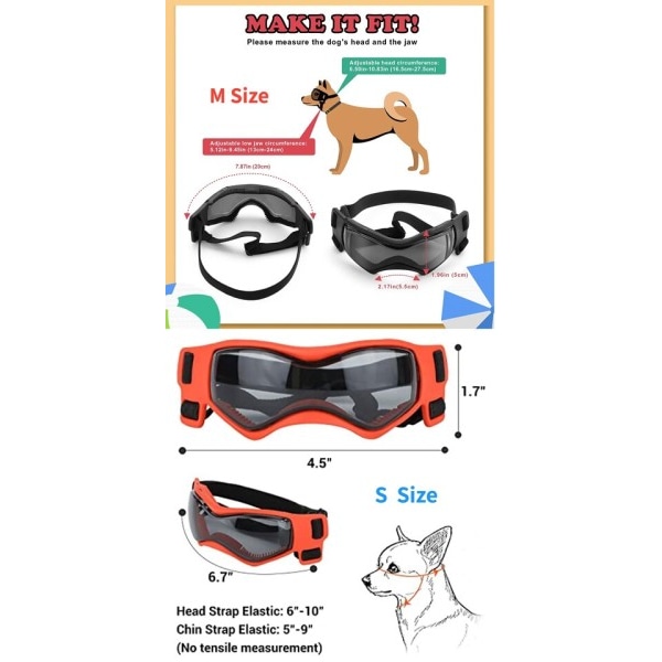 Vernebriller for hunder hund briller UV beskyttelse briller snø beskyttelse vind beskyttelse støvbeskyttelse med justerbar stropp