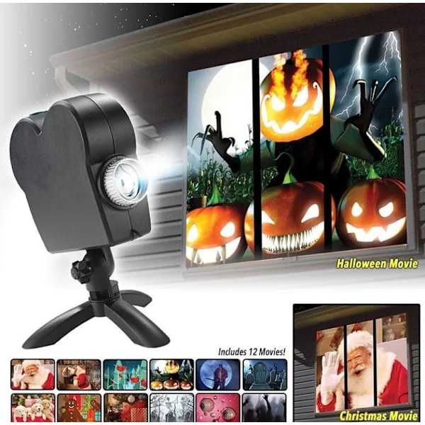Halloween Holografinen Projektori Sooky Yöt Halloween Juhlat Valot 12 Elokuvat Ikkuna Wonderland Elokuva Projektori
