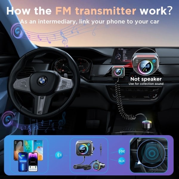 Bluetooth 5.3 FM/AUX auto sovitin