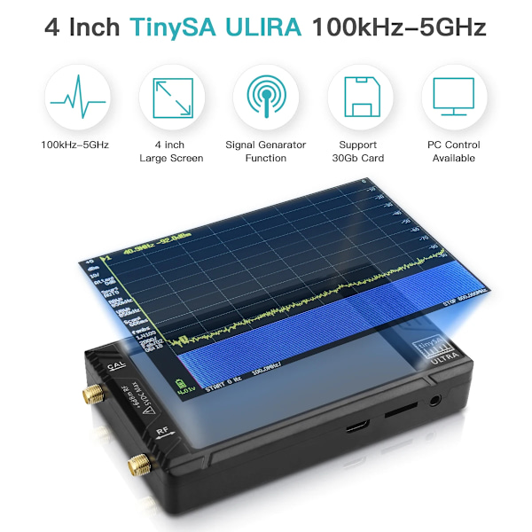Håndholdt Tiny Spectrum Analyzer ULTRA 100k-5,3GHz RF Signal Generator med 4tommers skjerm