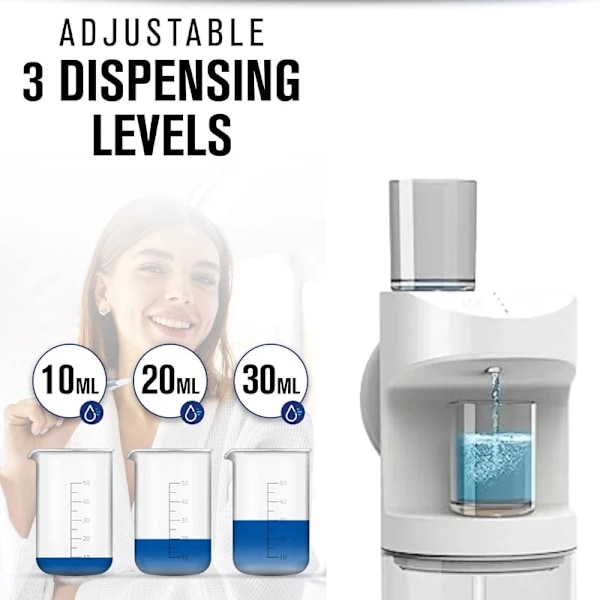 550ml Automatisk Munnvann Dispenser Oppladbar Montert Munn Skylle Dispensere 3 Dispensering Levels med magnetiske kopper oppbevaring
