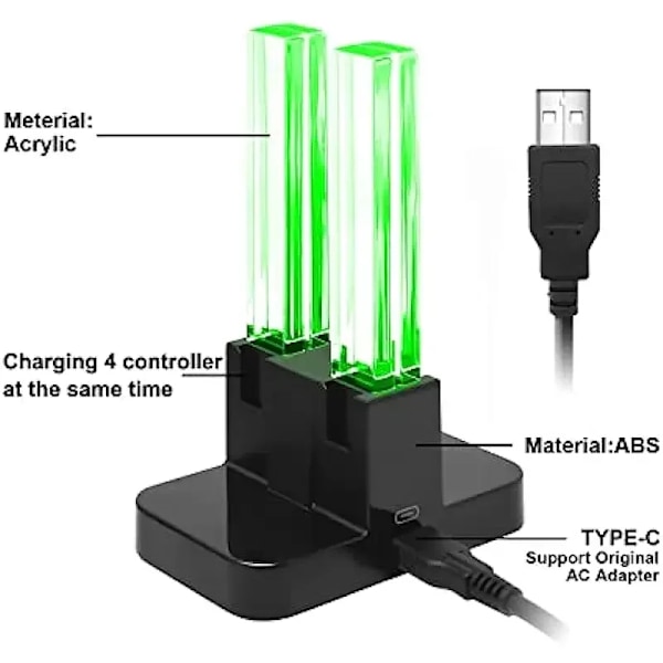 Strömbrytare 4 Styrare Laddare LED Indikator Laddning Dock Station för Nitendo Switch