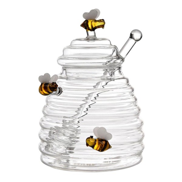 Glas honung kruka burk kök verktyg honung förvaring behållare med bockar och lock honung flaska