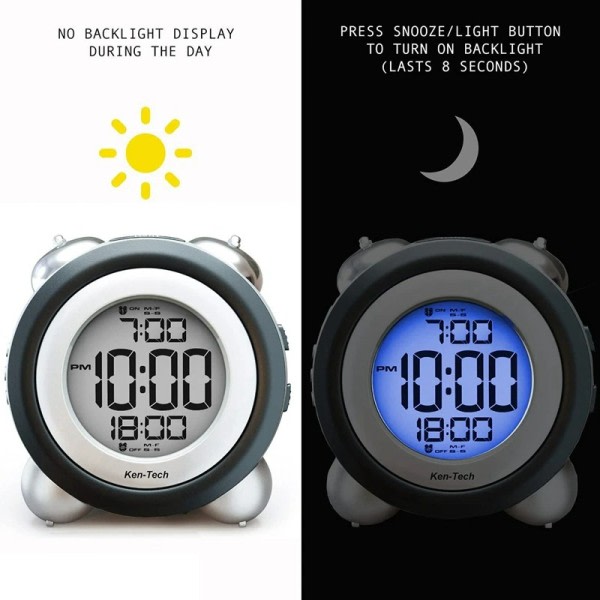 Digital Alarm Klokke Tid Dato Display Tvilling Bell Veldig Høyt for tunge sovende Dobbel alarm