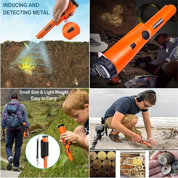 Håndholdt metal detektor GP-pointer vandtæt positionering stang detektor med armbånd LED lys