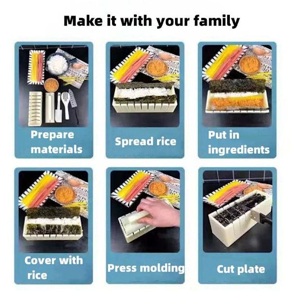 Sushi Maker och Ris cirkulär Mögel Japansk Tårta kärleksliknande Mögel Multifunktionell Form fyrkantig Sushi Making Verktyg Set