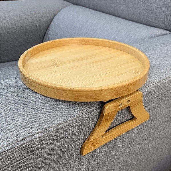 Soffa Bricka Bord Soffa Armstöd Clip-On Bricka Naturlig Bambu Soffa Bricka