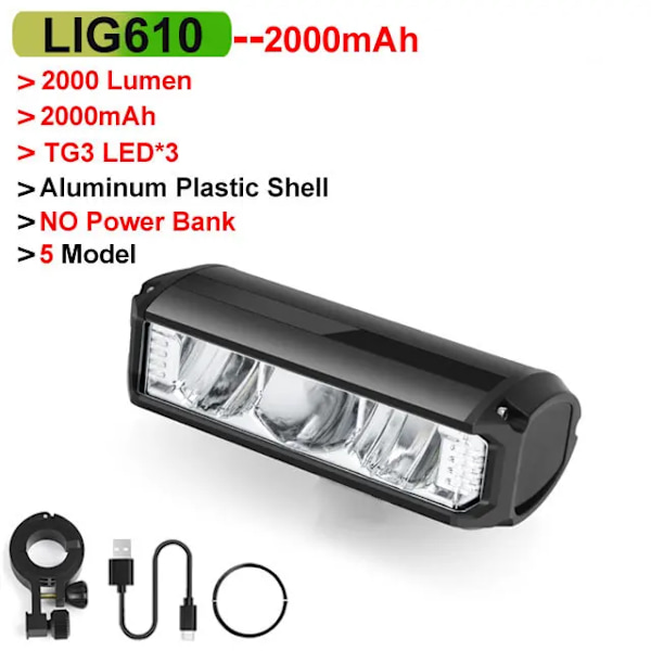 Cykel Lätt Främ 10000mAh Cykel Lätt 6000Lumen Vattentät Ficklampa
