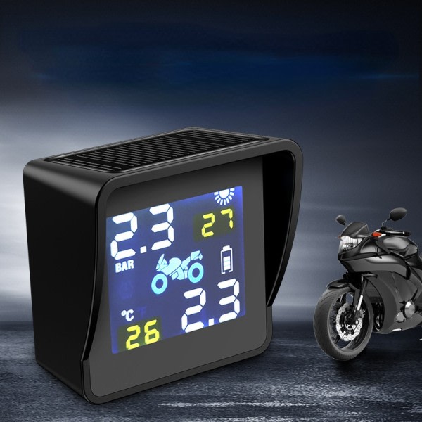 USB Solar Opladning LCD Motorcykel TPMS Dæk Tryk Dæk Temperatur Overvågning Alarm System med 2 Sensorer