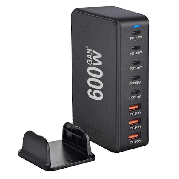 600W Gan Snabb Ladda 3.0 USB Typ C Laddare 8-portar