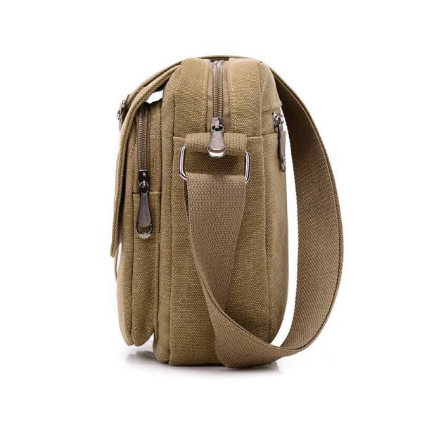 Mænd's Casual Style Canvas Skulder Messenger Tasker Multi-lomme med låg Håndtaske Crossbody Flap Taske