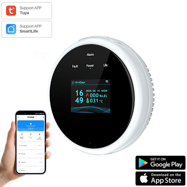 Tuya Wifi Lækage Med Temperatur Funktion Brændbart Gas Detektorer Support Hjem Smart Life Natural Gas Alarm