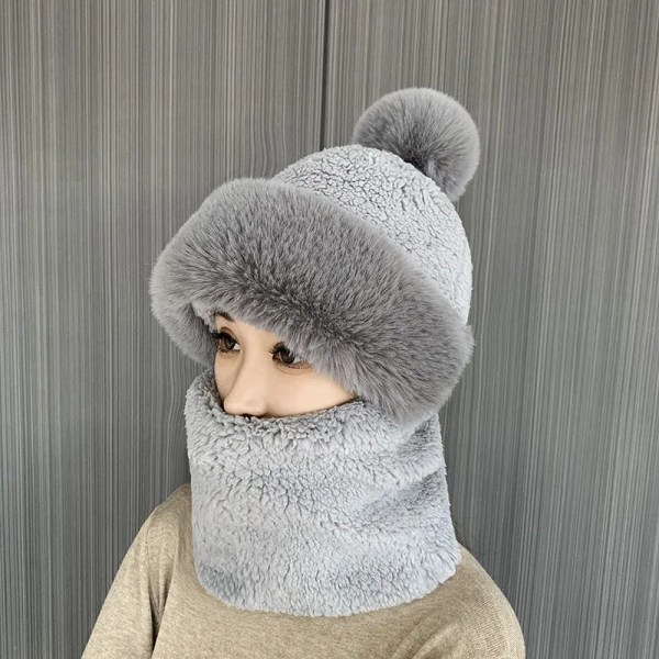 Vinter tørklæde sæt hætte til kvinder plys hals varm rusland udendørs ski vindtæt hat tyk plys fluffy beanies