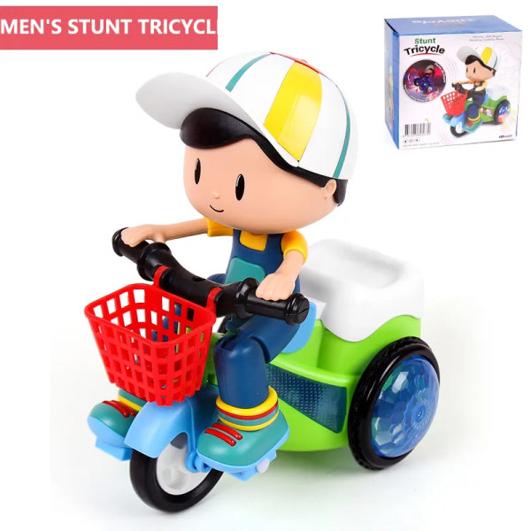 Musikk Stunt Cool Tricycle Bil 360 Degree Rotate Luminous Motorcycle Baby Toy