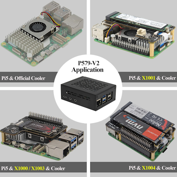 Geekbord Raspberry Pi 5 Case (P579-V2) | Support PCIe M.2 NVMe SSD Shield Top X1001 / X1003 / X1000 / X1004   Aktiv Kylare