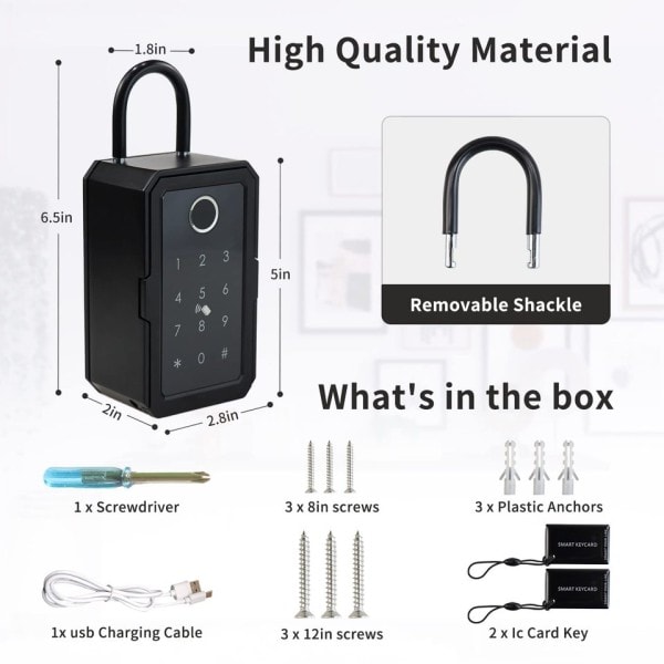 Fingeravtrykk Bluetooth Wifi Digital Nøkkel Boks App Fjernkontroll Tilgang Vegg Montering Kombinasjon Sikkerhet Airbnb Lås boks
