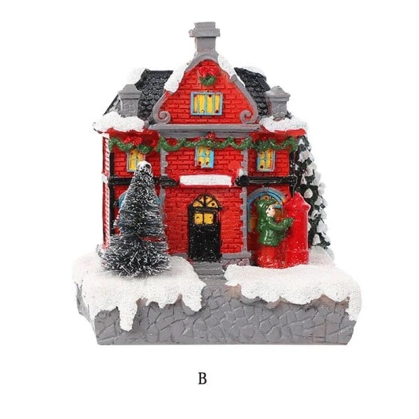 Jul Landsby Hvid Lækkert Hus  Bygning Ferie Dekorationer Harpiks Jule Træ Ornament