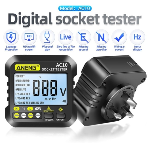 Digital Display Ström Socket Tester Voltmeter Portabel ABS Plast Polaritetsdetektor Test Verktyg