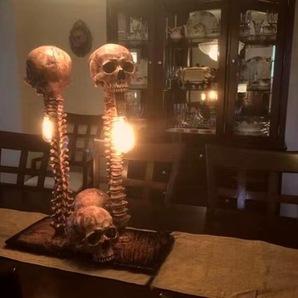 Halloween Skulle Skelet Lampe Rædsel 3D Statue Bord Lampe Kreativt Fest Ornament