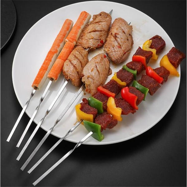 10 stk Gjenbrukbare grill spyd med oppbevaring rør rustfritt stål grill nål pinne for utendørs camping piknik verktøy