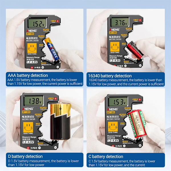 Ultraliten batteri testare 9V knapp cell universell hushåll LCD Digital display batteri testare