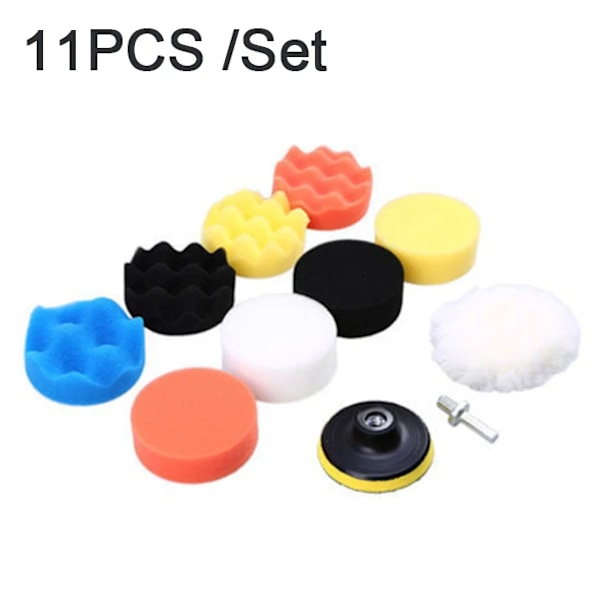 11 bitar  Bil polering pad svamp bil polerare vaxning kuddar ull hjul putsning kit för bil polerare borr adapter