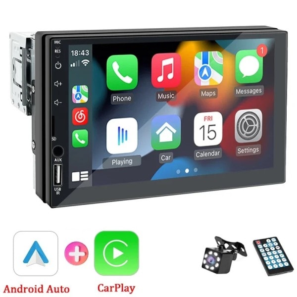 Bil Radio 1 Din Carplay Android Auto Multimedia Player HD 7‘’ Touch Skærm