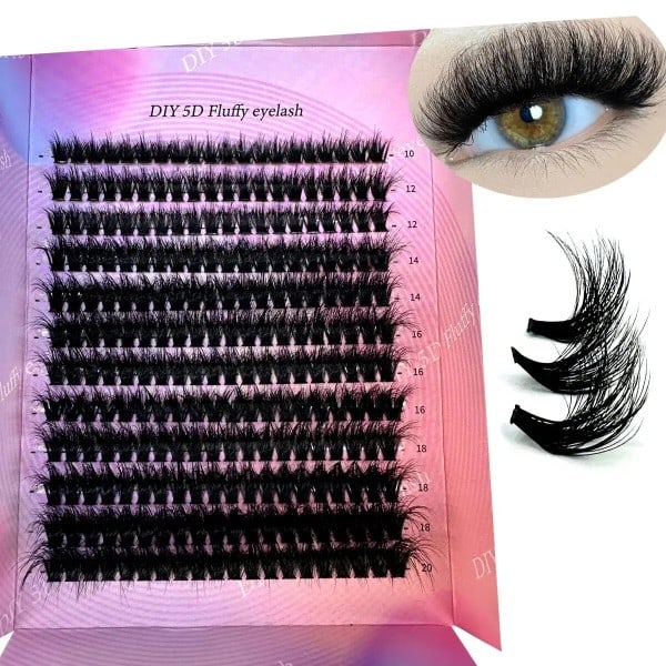240 kpl DIY 5D Fluffy Ripset Ripset 100D Paksut Ripset CC Curl Wispy Yksittäiset Ripset 10-20mm Cluster Ripsien pidennykset