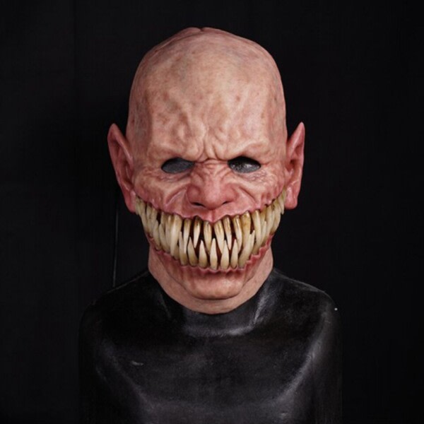 Demon Latex Maske Skremmende Devil Mutant Med Realistiske Lange Tenner Kostume Halloween Fest Rekvisitter