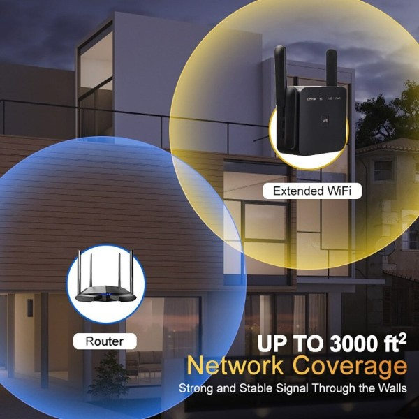 5Ghz AC1200 WiFi Toistin 1200Mbps reititin musta WiFi laajennus vahvistin 2,4G 5GHz WiFi Signaali Booster