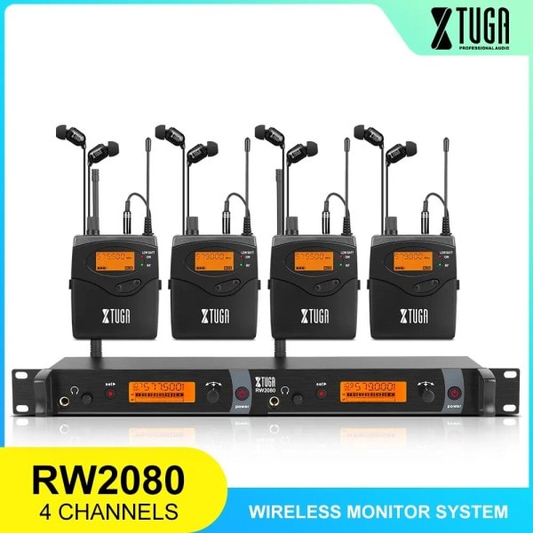 RW2080 Hel Metal Trådlöst In Ear Monitor System med Dual Channels Fyra Bodypack Monitoring och Hörlurar Används För Scen