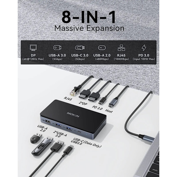 USB C Docking Station Dual DisplayPort 8 in 1 Laptop Docking Station Dual Monitor